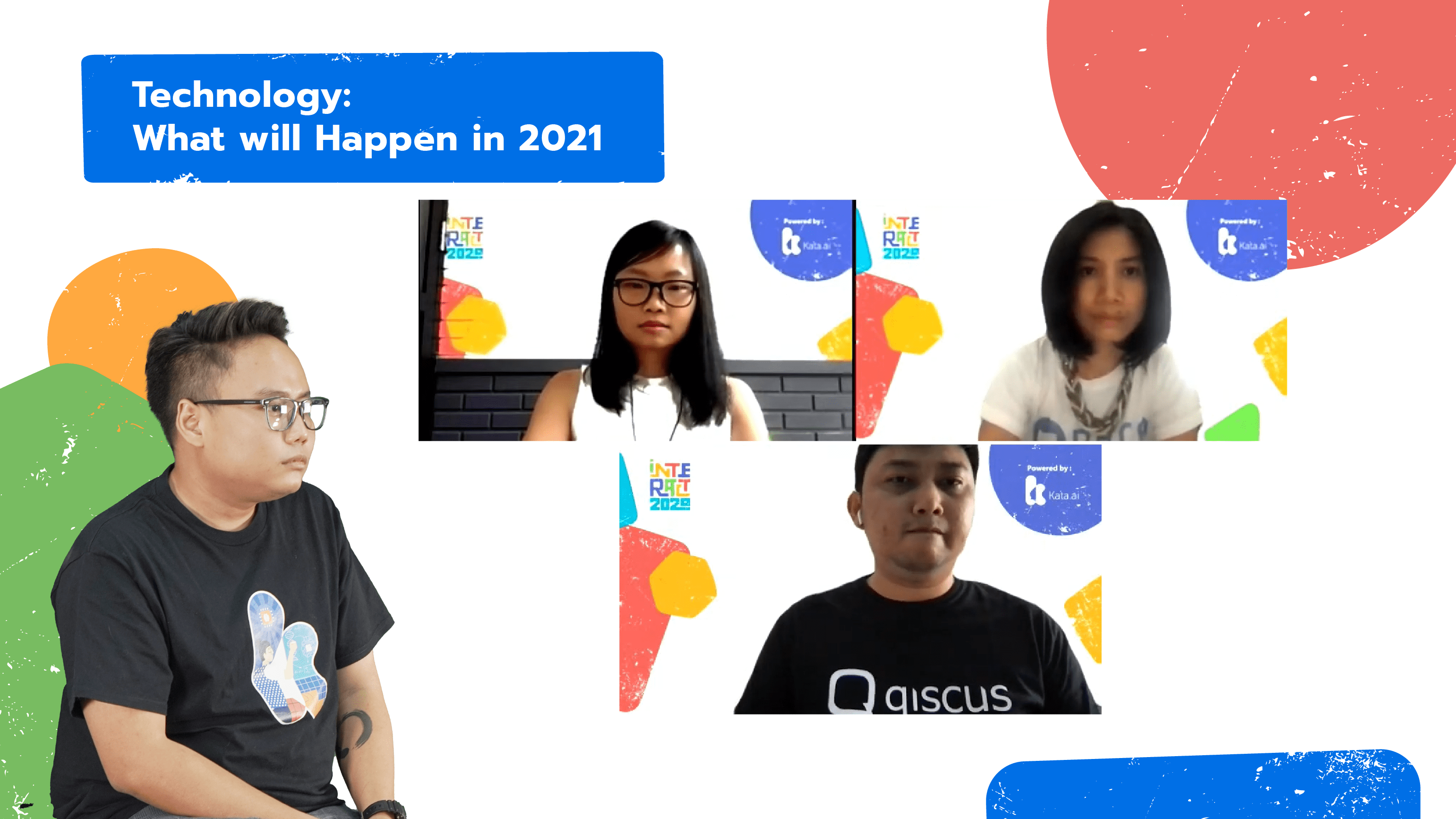 INTERACT 2020's second panel session discussed upcoming technology and business challenges in 2021 with ScrapingHub Solution Architect Team Lead Theresia Tanzil, Qiscus CTO Evan Purnama, and DANA Indonesia VP of Engineering Ignatia Suwarna.