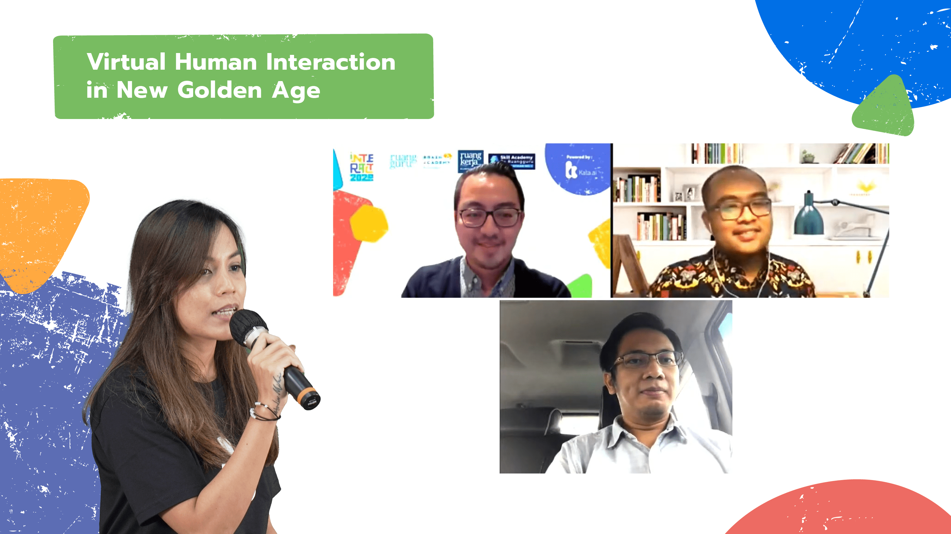 INTERACT 2020's third panel session discussed how businesses in the healthcare and education sector can capitalize on the current "golden age" of virtual human interactions with Ruangguru VP of Business and Operation Ritchie Gunawan, Prixa Product Management Lead Rosi Setyo Nugroho, and Indonesian Research and Technology Minister special staffer Danang Rizki Ginanjar.